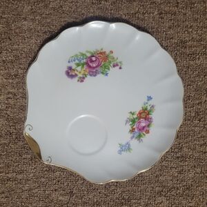 Floral White Saucer with Gold Trim